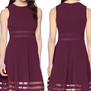 Calvin Klein Illusion Trim Fit and Flare Cabernet Sleeveless Dress